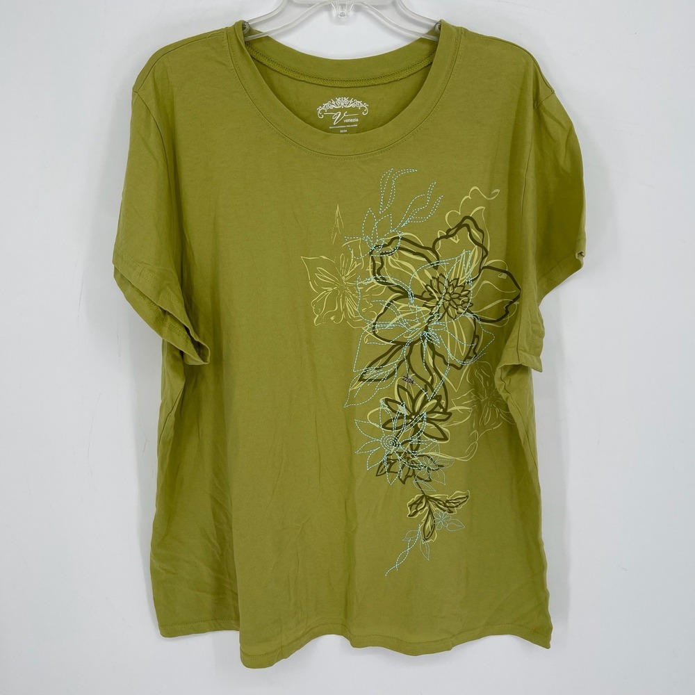 Vintage NWT Lane Bryant Venezia Women's Green Floral Graphic T-Shirt Size‎ 22-24